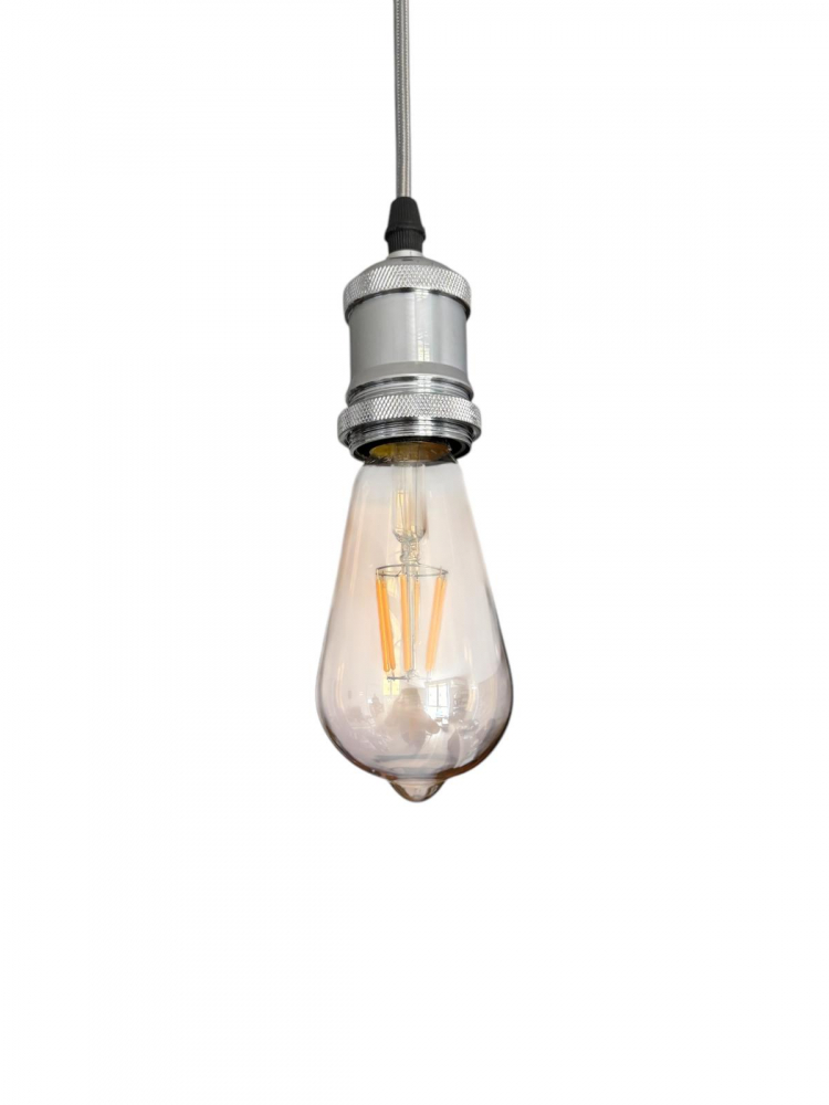 Cablu pendul cu dulie decorativa, suport metalic tavan, reglabil pe inaltime, E27, bec 4431 inclus, argintiu, AVI-4820 [4]