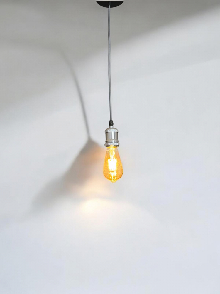 Cablu pendul cu dulie decorativa, suport metalic tavan, reglabil pe inaltime, E27, bec 4431 inclus, argintiu, AVI-4820 [3]