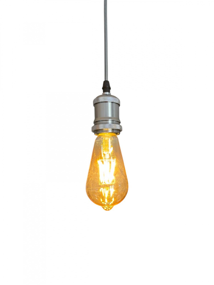 Cablu pendul cu dulie decorativa, suport metalic tavan, reglabil pe inaltime, E27, bec 4431 inclus, argintiu, AVI-4820 [2]