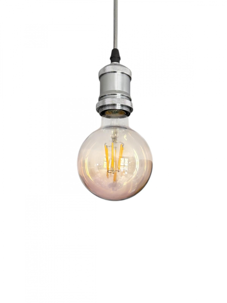 Cablu pendul cu dulie decorativa, suport metalic tavan, reglabil pe inaltime, E27, bec 4808 inclus, argintiu, AVI-4820 [5]