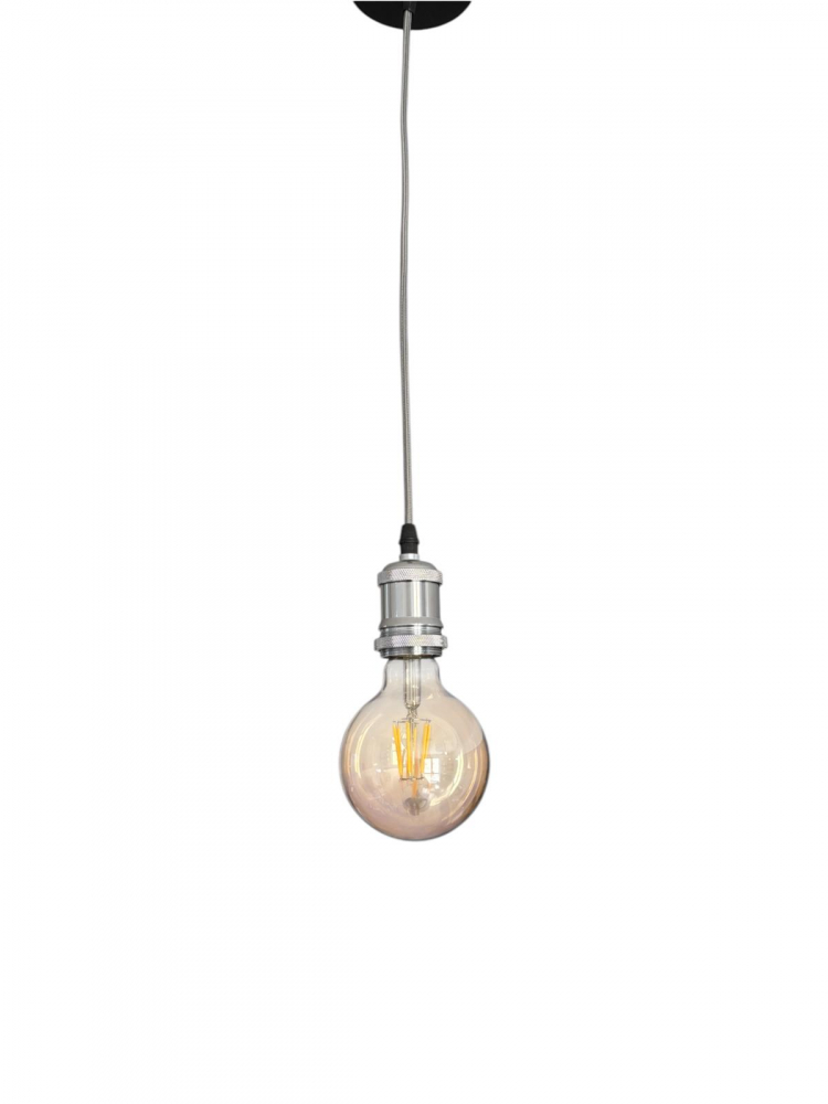 Cablu pendul cu dulie decorativa, suport metalic tavan, reglabil pe inaltime, E27, bec 4808 inclus, argintiu, AVI-4820 [6]