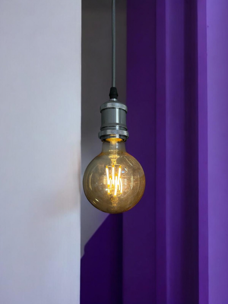 Cablu pendul cu dulie decorativa, suport metalic tavan, reglabil pe inaltime, E27, bec 4808 inclus, argintiu, AVI-4820 [2]