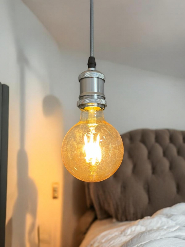 Cablu pendul cu dulie decorativa, suport metalic tavan, reglabil pe inaltime, E27, bec 4808 inclus, argintiu, AVI-4820 [3]