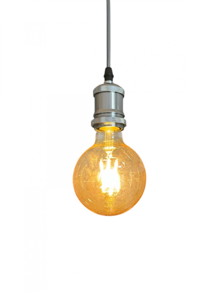 Cablu pendul cu dulie decorativa, suport metalic tavan, reglabil pe inaltime, E27, bec 4808 inclus, argintiu, AVI-4820 [1]