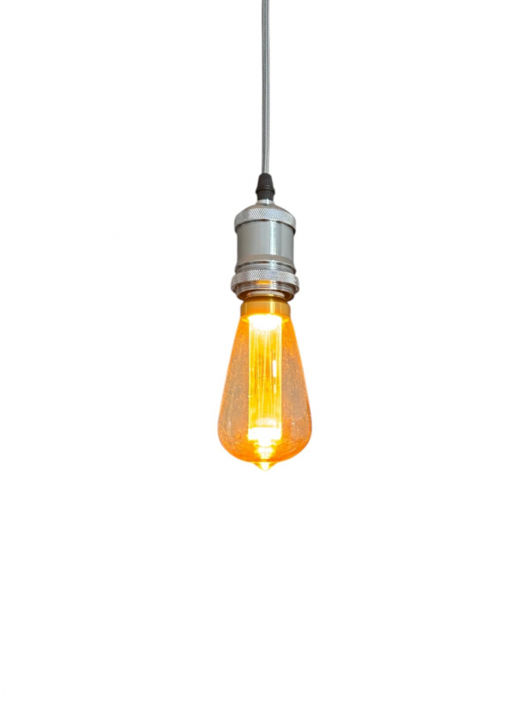 Cablu pendul cu dulie decorativa, suport metalic tavan, reglabil pe inaltime, E27, bec 4824 inclus, argintiu, AVI-4820 [2]
