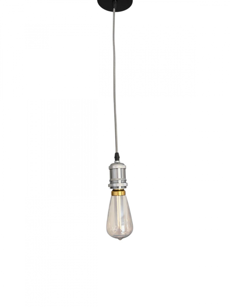 Cablu pendul cu dulie decorativa, suport metalic tavan, reglabil pe inaltime, E27, bec 4824 inclus, argintiu, AVI-4820 [6]