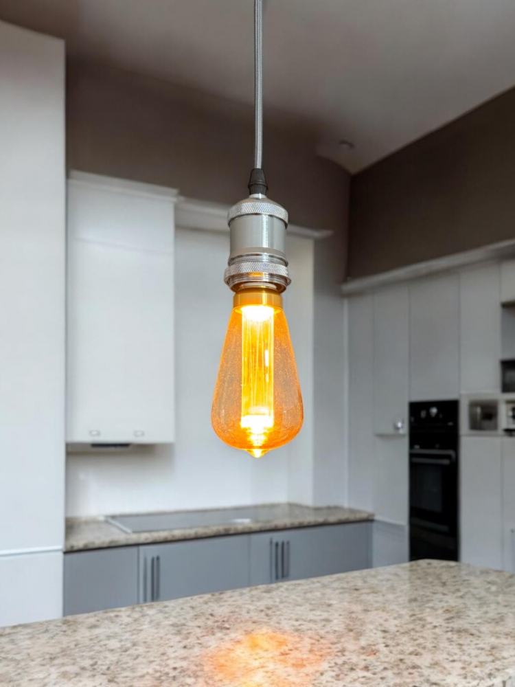 Cablu pendul cu dulie decorativa, suport metalic tavan, reglabil pe inaltime, E27, bec 4824 inclus, argintiu, AVI-4820 [1]