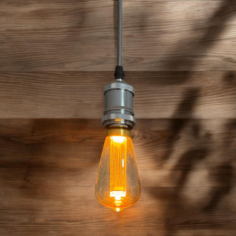 Cablu pendul cu dulie decorativa, suport metalic tavan, reglabil pe inaltime, E27, bec 4824 inclus, argintiu, AVI-4820 [3]