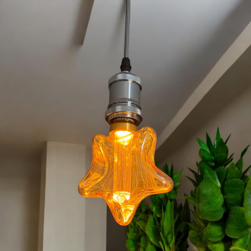 Cablu pendul cu dulie decorativa, suport metalic tavan, reglabil pe inaltime, E27, bec 4825 inclus, argintiu, AVI-4820 [1]