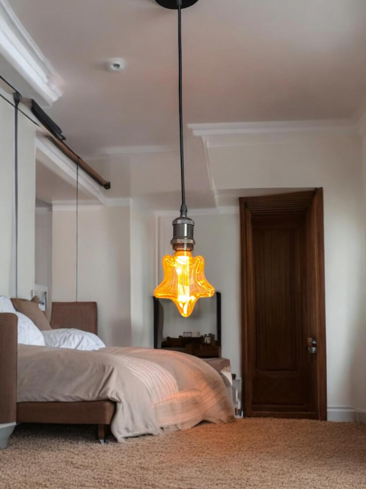 Cablu pendul cu dulie decorativa, suport metalic tavan, reglabil pe inaltime, E27, bec 4825 inclus, negru, AVI-4821 [3]