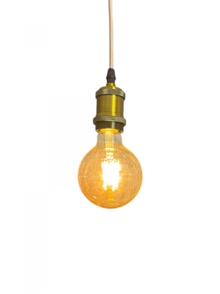 Cablu pendul cu dulie decorativa, suport metalic tavan, reglabil pe inaltime, E27, bec decorativ 4808 inclus, auriu, AVI-4822 [1]