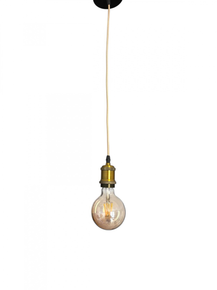 Cablu pendul cu dulie decorativa, suport metalic tavan, reglabil pe inaltime, E27, bec decorativ 4808 inclus, auriu, AVI-4822 [5]