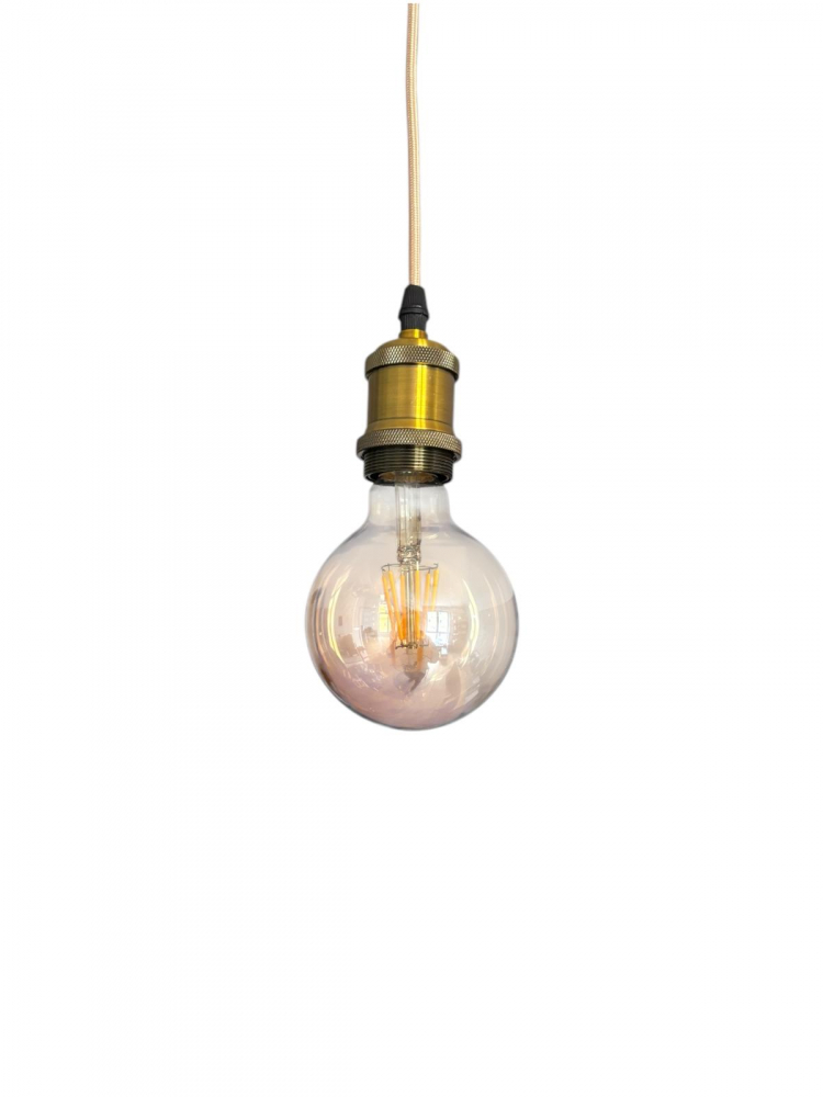Cablu pendul cu dulie decorativa, suport metalic tavan, reglabil pe inaltime, E27, bec decorativ 4808 inclus, auriu, AVI-4822 [4]