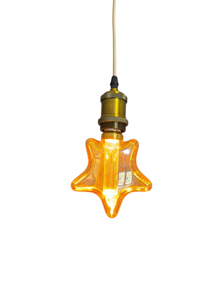 Cablu pendul cu dulie decorativa, suport metalic tavan, reglabil pe inaltime, E27, bec decorativ 4825 inclus, auriu, AVI-4822 [2]