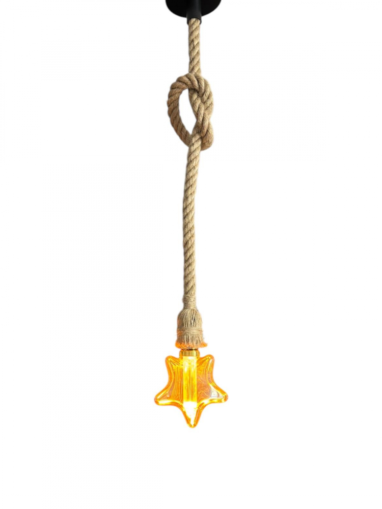 Cablu pendul cu franghie iuta 90 cm, aspect retro, cu soclu E27, suport metalic tavan, bec 4825 inclus, AVI-4819 [4]