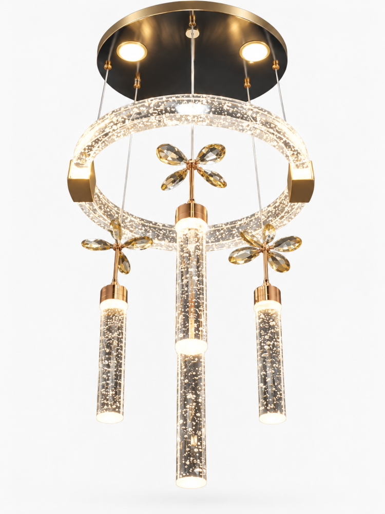 Candelabru LED cu suport metalic auriu iluminat, Ø35 cm, sticla aerata iluminata, AVI-4373 [2]