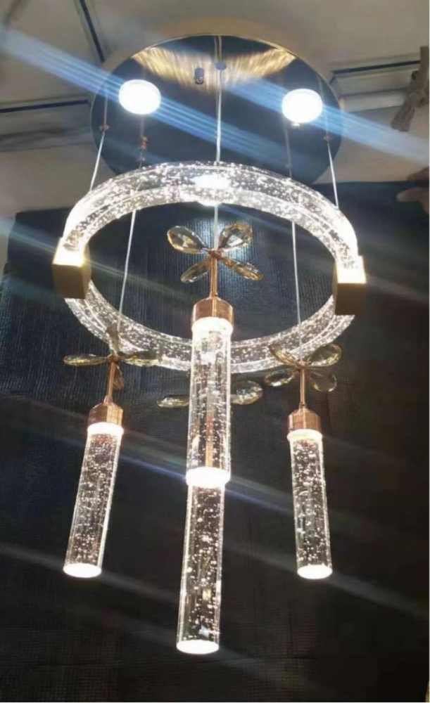 Candelabru LED cu suport metalic auriu iluminat, Ø35cm, sticla aerata iluminata cu multiple surse LED, AVI-4373 [2]