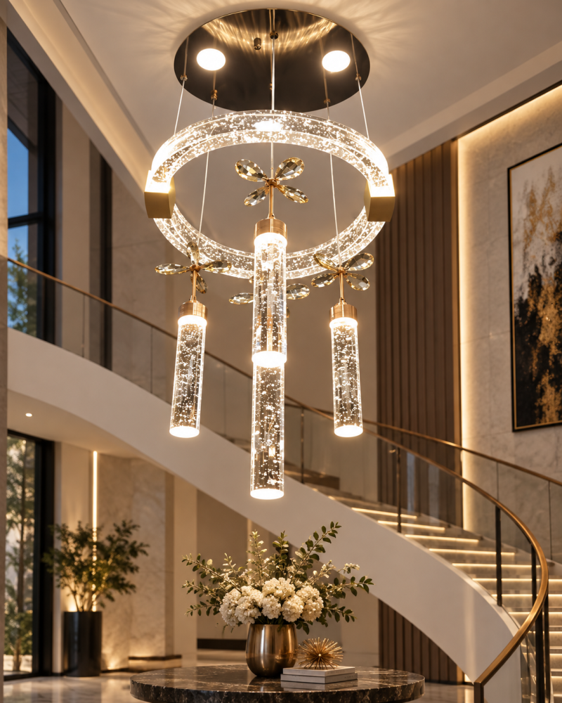 Candelabru LED cu suport metalic auriu iluminat, Ø35 cm, sticla aerata iluminata, AVI-4373 [3]
