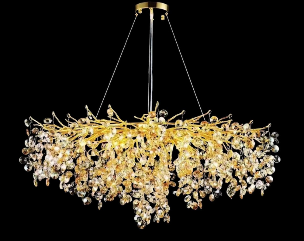 Candelabru suspendat, lungime 65cm, latime 35cm, inaltime ajustabila, 9 x E14, cu 700 piese cristal transparente si aurii, schelet auriu, ramificatii usor flexibile, AVI-4381 [3]