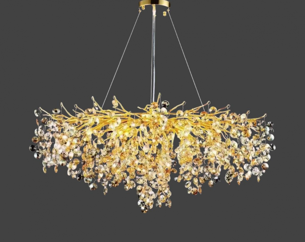 Candelabru suspendat, lungime 65cm, latime 35cm, inaltime ajustabila, 9 x E14, cu 700 piese cristal transparente si aurii, schelet auriu, ramificatii usor flexibile, AVI-4381 [4]