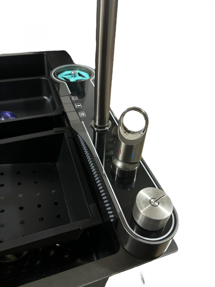 Chiuveta bucatarie, multifunctionala, inox 304 baterie completa cu spalator pahare, cascada tip ploaie, banda LED, afisaj temperatura autonom, 750 x 450mm, accesorii incluse, AVI-4585 [9]