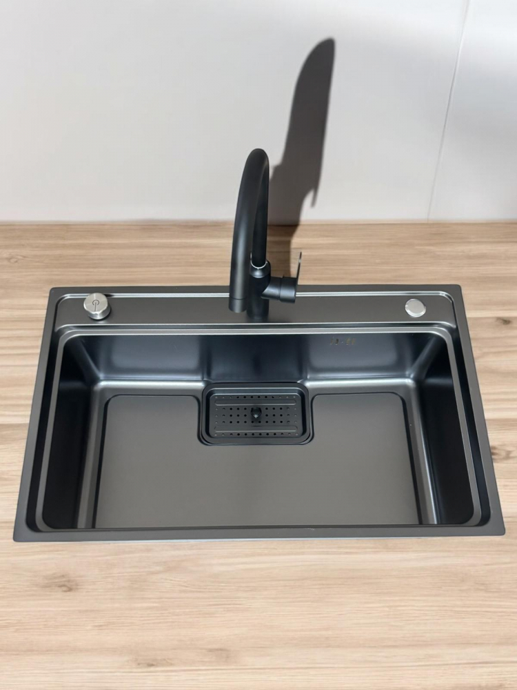 Chiuveta de bucatarie 750x460mm, baterie negru mat si accesorii montaj incluse, AVI-4659 [7]