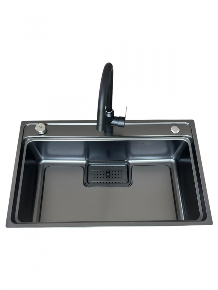 Chiuveta de bucatarie 750x460mm, baterie negru mat si accesorii montaj incluse, AVI-4659 [8]