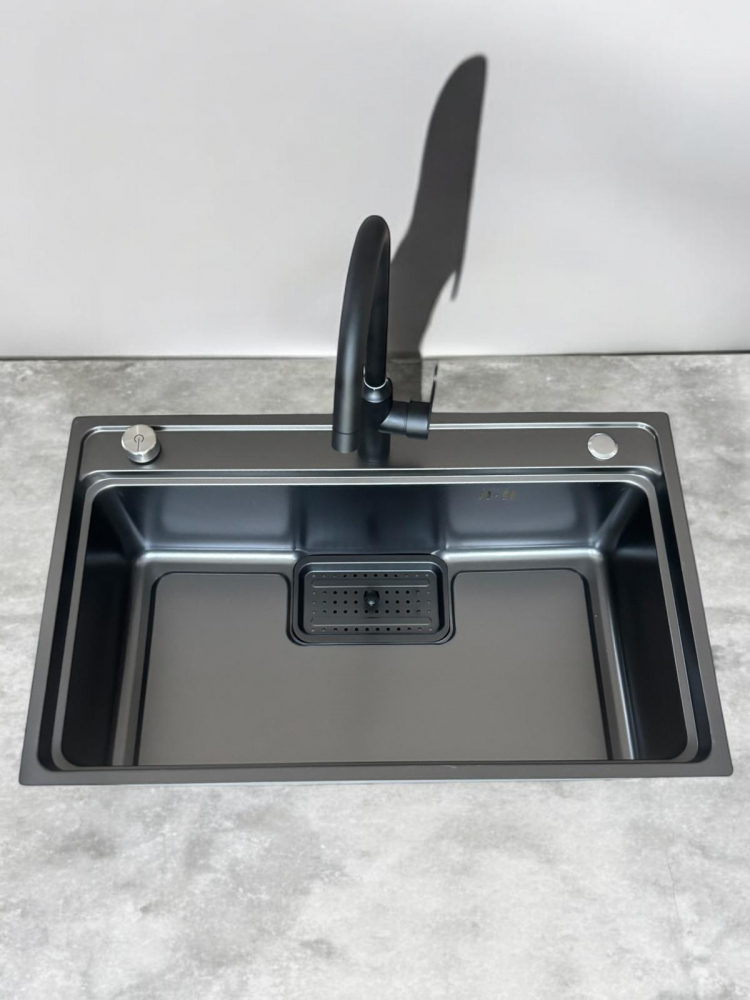 Chiuveta de bucatarie 750x460mm, baterie negru mat si accesorii montaj incluse, AVI-4659 [6]