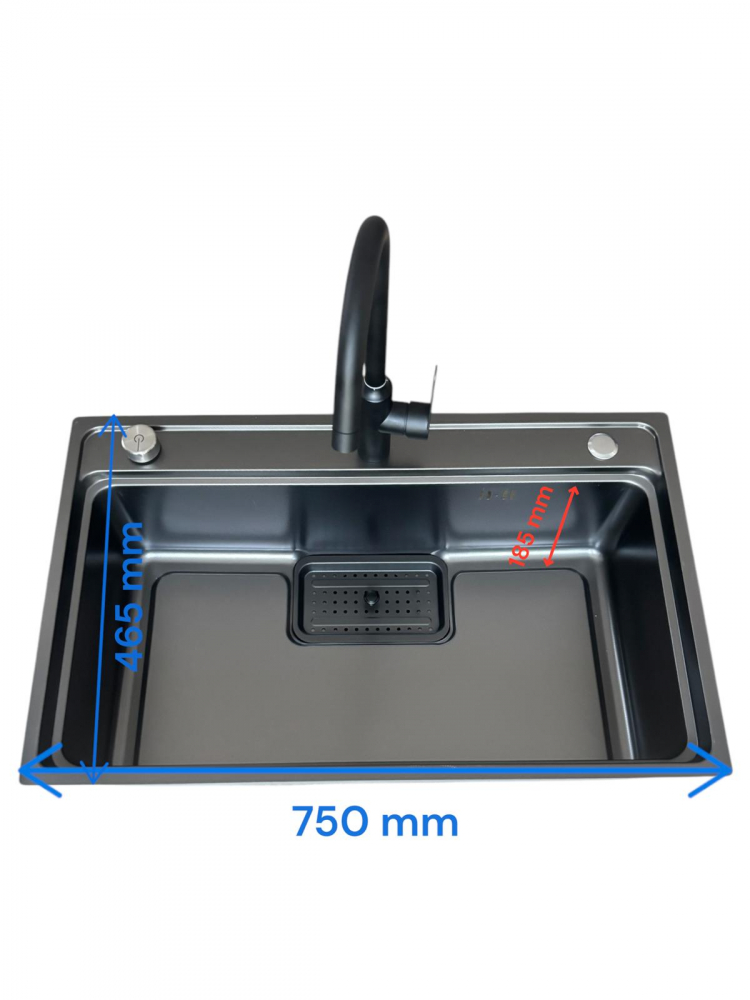 Chiuveta de bucatarie 750x460mm, baterie negru mat si accesorii montaj incluse, AVI-4659 [3]