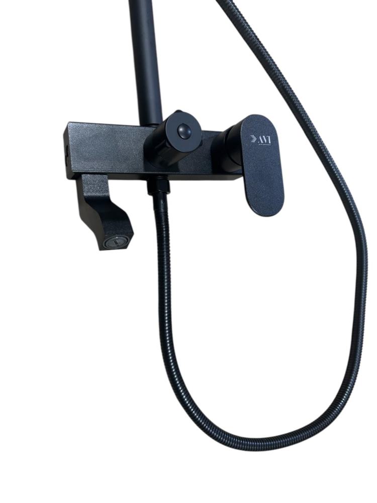 Coloană de duș AVI® negru mat, cu baterie și pipă pivotantă, comutator prin rotire, furtun 150 cm și pară de duș incluse, AVI-5336 [4]