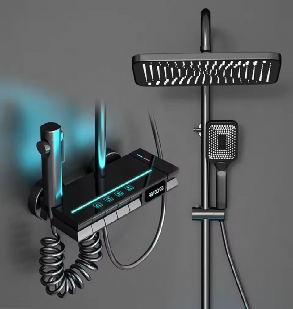 Coloana de dus completa, cu panou de comanda sticla, cu display temperatura apa fara conectare la reteaua electrica, negru, AVI-4091 [3]