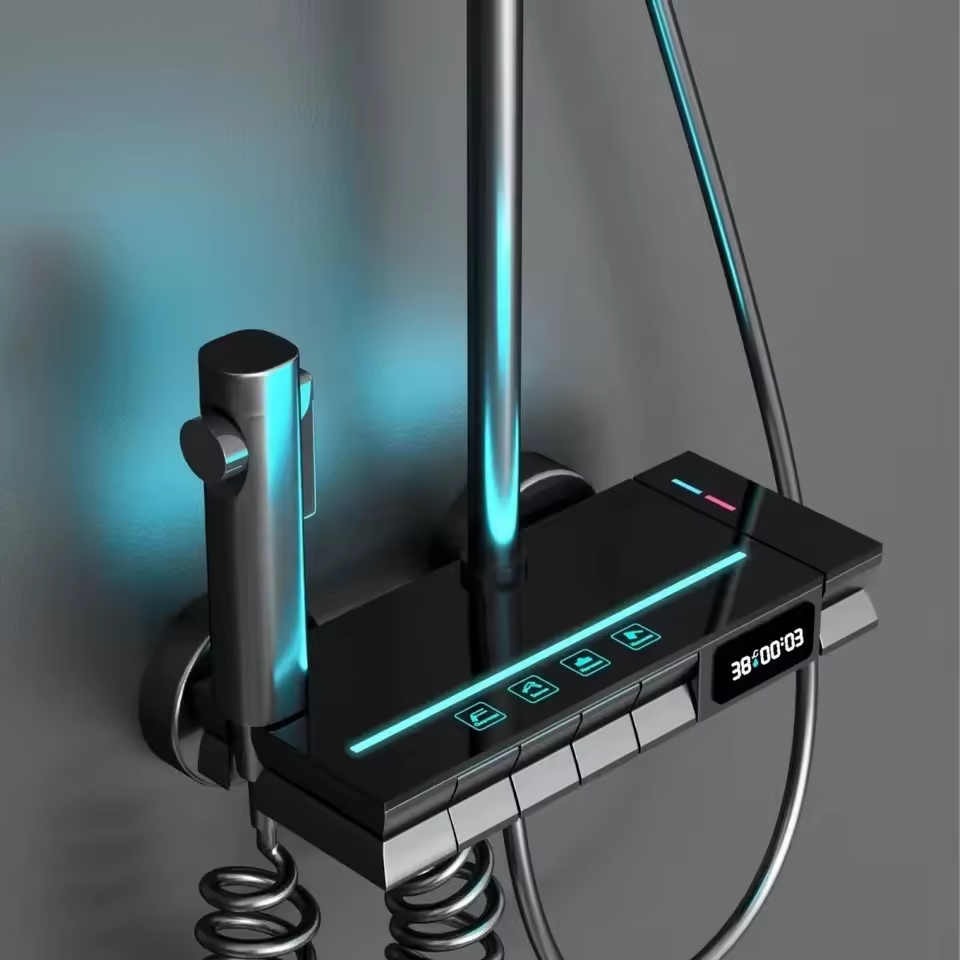 Coloana de dus completa, cu panou de comanda sticla, cu display temperatura apa fara conectare la reteaua electrica, negru, AVI-4091 [2]