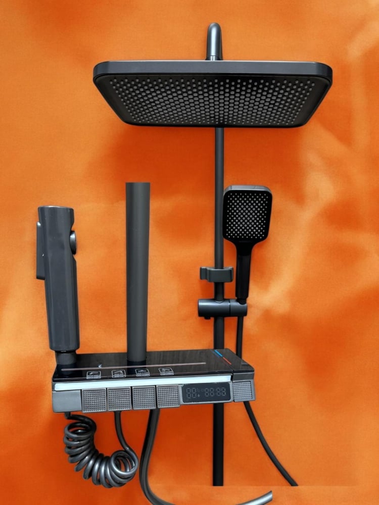 Coloana de dus completa, panou de comanda din metal gri cu sticla securizata neagra, 1.2 kg, 21.5 cm, iluminare LED si afisare temperatura apa, nu necesita conectarea la o sursa de energie, AVI-4874 [3]