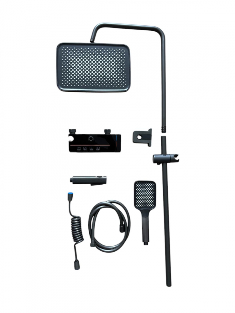 Coloana de dus completa, panou de comanda din metal gri cu sticla securizata neagra, 1.2 kg, 21.5 cm, iluminare LED si afisare temperatura apa, nu necesita conectarea la o sursa de energie, AVI-4874 [8]