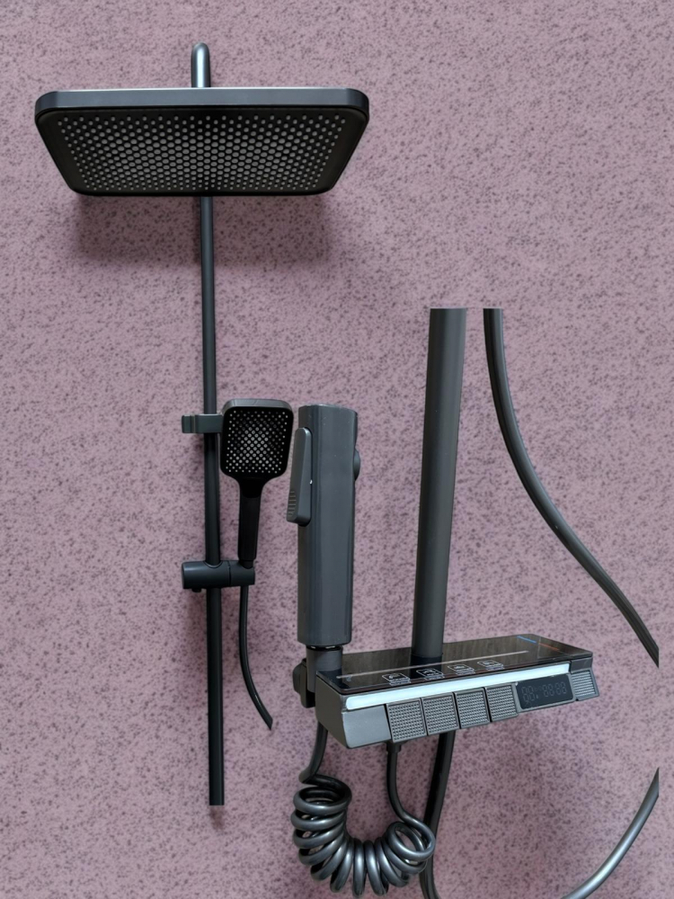 Coloana de dus completa, panou de comanda din metal gri cu sticla securizata neagra, 1.2 kg, 21.5 cm, iluminare LED si afisare temperatura apa, nu necesita conectarea la o sursa de energie, AVI-4874 [4]