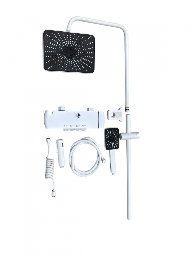 Coloana de dus premium completa, panou de comanda alb din metal, 2.60 kg, 32 cm, autonoma, banda LED si afisare temperatura apa, nu necesita conectarea la o sursa de energie, tevi metal, alb AVI-4843 [7]