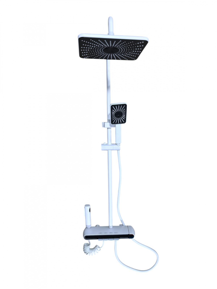Coloana de dus premium completa, panou de comanda alb din metal, 2.60 kg, 32 cm, autonoma, banda LED si afisare temperatura apa, nu necesita conectarea la o sursa de energie, tevi metal, alb AVI-4843 [4]