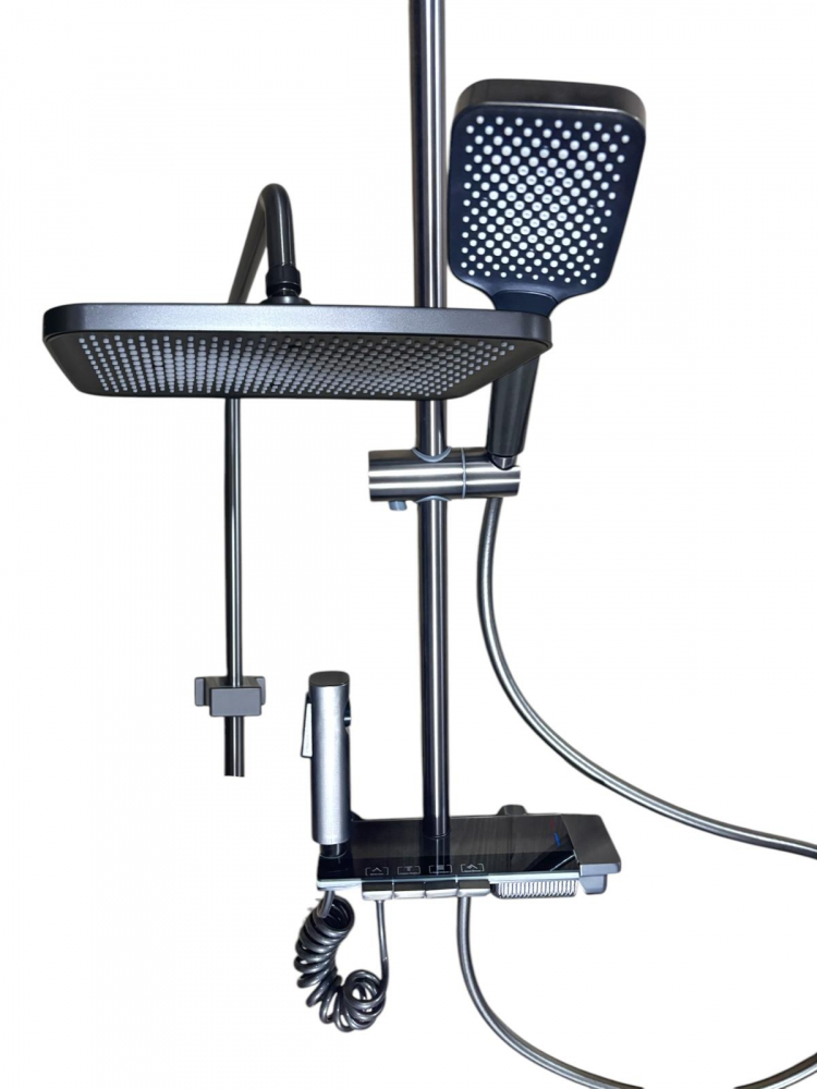 Coloana de dus premium completa, panou de comanda din metal gri - negru, 1.45 kg, 25 cm, iluminare LED si afisare temperatura apa, nu necesita conectarea la o sursa de energie, tevi metal, AVI-4872 [2]