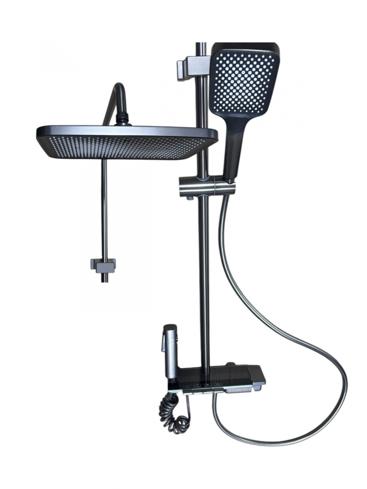 Coloana de dus premium completa, panou de comanda din metal gri - negru, 1.45 kg, 25 cm, iluminare LED si afisare temperatura apa, nu necesita conectarea la o sursa de energie, tevi metal, AVI-4872 [4]