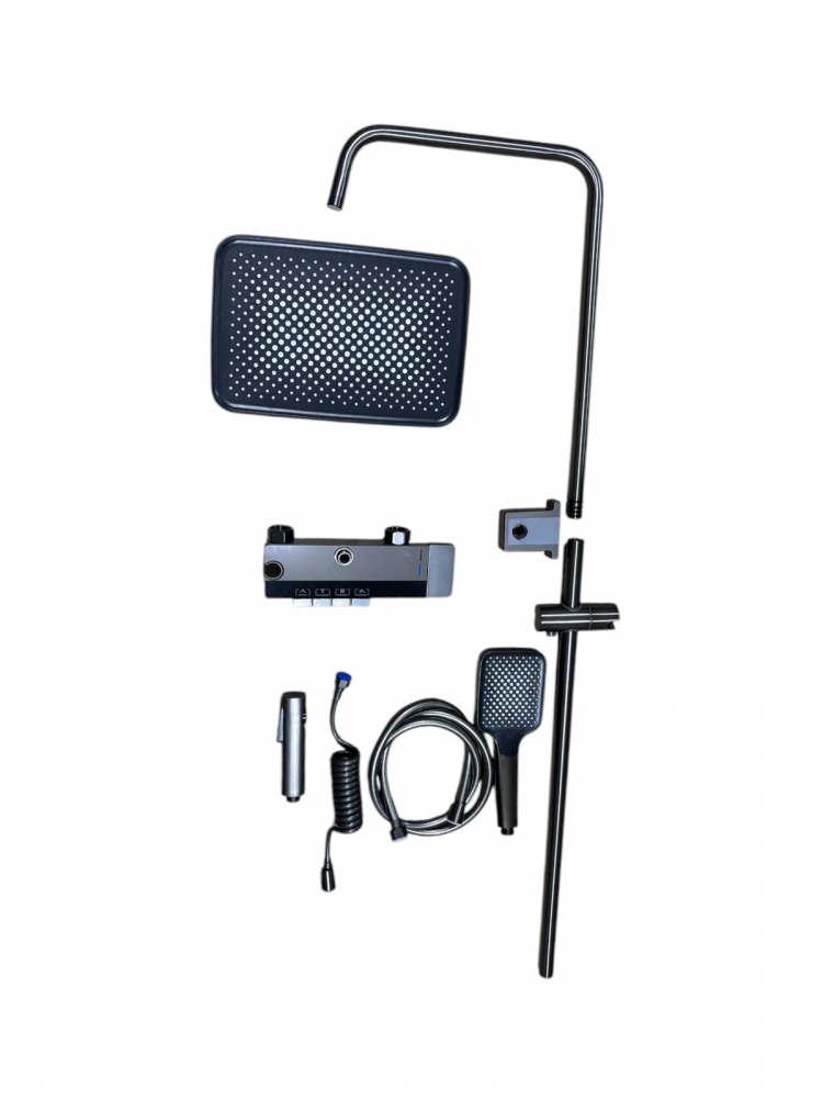 Coloana de dus premium completa, panou de comanda din metal gri - negru, 1.45 kg, 25 cm, iluminare LED si afisare temperatura apa, nu necesita conectarea la o sursa de energie, tevi metal, AVI-4872 [7]