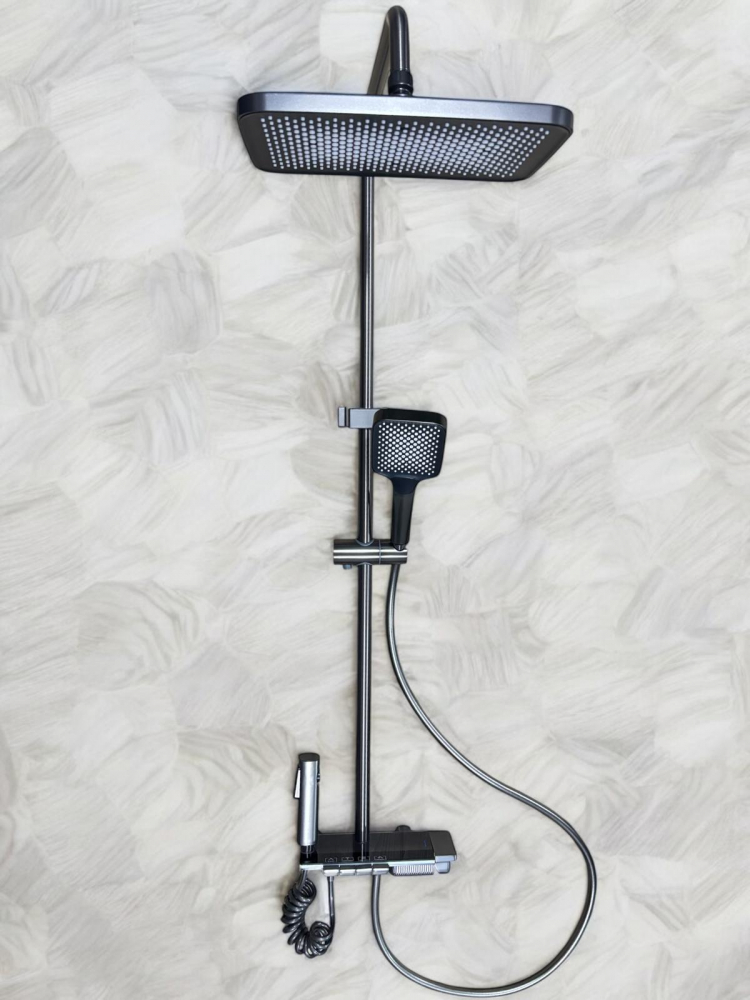 Coloana de dus premium completa, panou de comanda din metal gri - negru, 1.45 kg, 25 cm, iluminare LED si afisare temperatura apa, nu necesita conectarea la o sursa de energie, tevi metal, AVI-4872 [3]