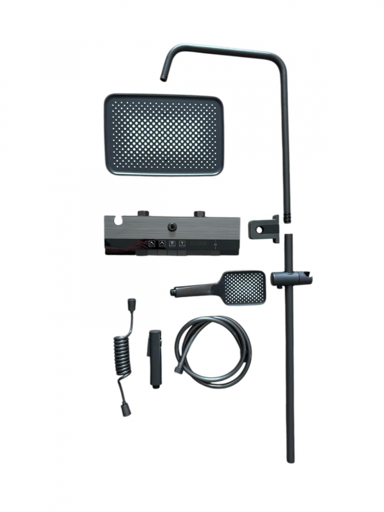 Coloana de dus premium completa, panou de comanda gri - negru metal si sticla securizata 1.3 kg, 35 cm, iluminare LED si afisare temperatura apa, nu necesita conectarea la o sursa de energie, AVI-4873 [7]