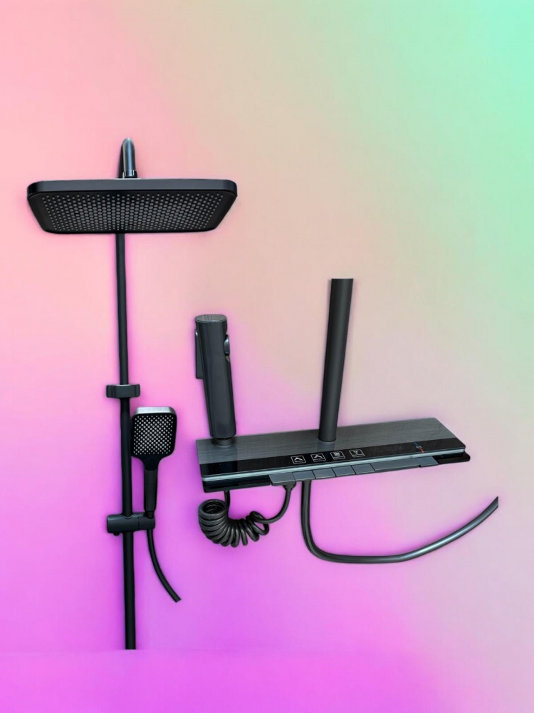 Coloana de dus premium completa, panou de comanda gri - negru metal si sticla securizata 1.3 kg, 35 cm, iluminare LED si afisare temperatura apa, nu necesita conectarea la o sursa de energie, AVI-4873 [3]