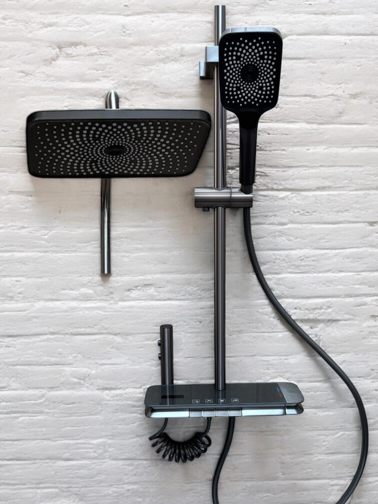 Coloana de dus premium completa, panou de comanda metal 2.1kg, 32 cm, autonoma, banda LED si afisare temperatura apa, nu necesita conectarea la o sursa de energie, tevi metal, AVI-4867 [1]