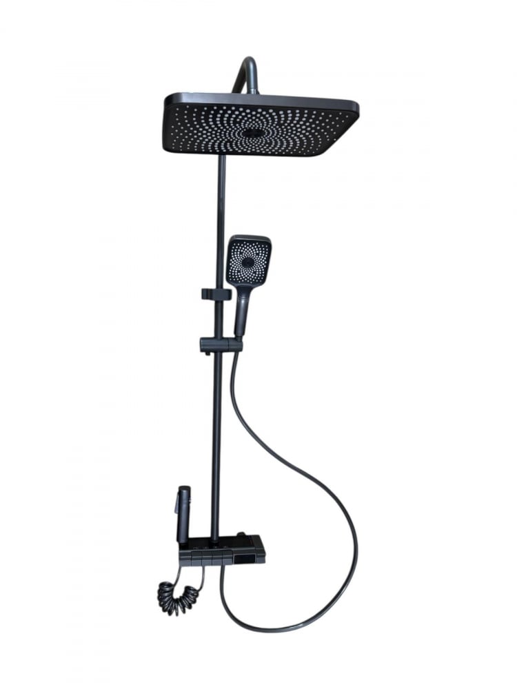 Coloana de dus premium, panou de comanda de 1.4 kg din metal cu iluminare LED, gri cu sticla securizata neagra, AVI-4869 [2]