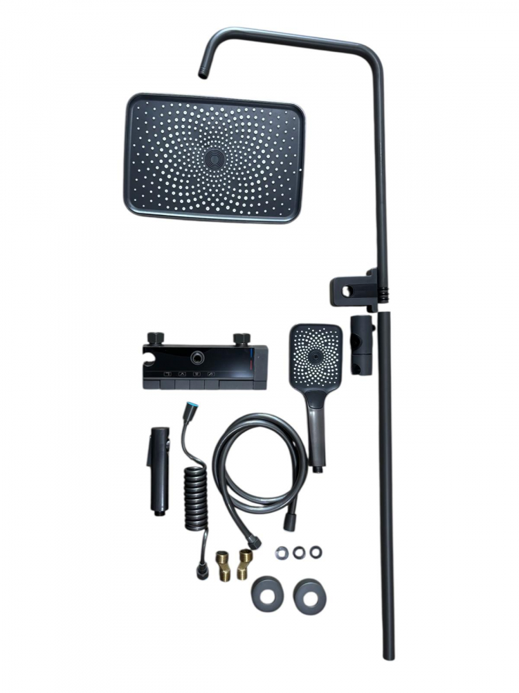 Coloana de dus premium, panou de comanda de 1.4 kg din metal cu iluminare LED, gri cu sticla securizata neagra, AVI-4869 [7]