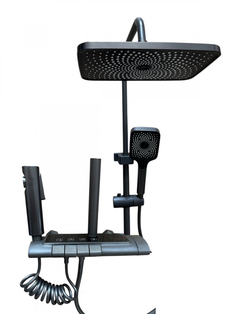 Coloana de dus premium, panou de comanda de 1.8kg din metal cu iluminare LED, gri cu sticla securizata neagra, AVI-4868 [1]