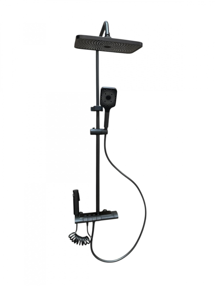 Coloana de dus premium, panou de comanda de 1.8kg din metal cu iluminare LED, gri cu sticla securizata neagra, AVI-4868 [2]