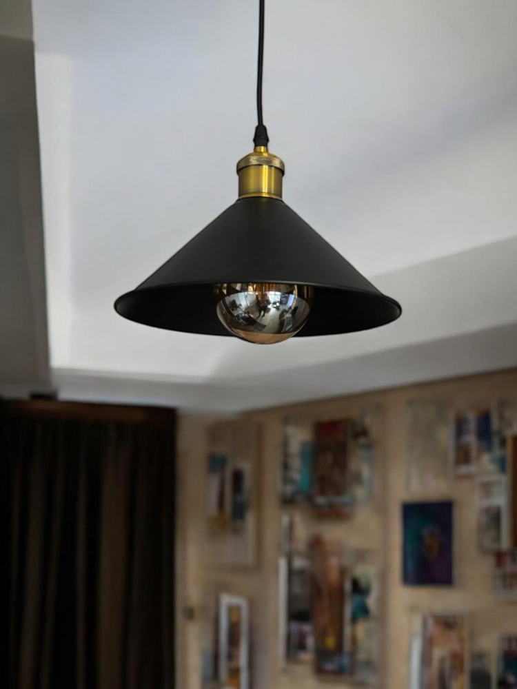Corp de iluminat E27 tip pendul corp metalic conic cu Ø 16 cm, bec 4808 inclus, negru, AVI-4809 [6]