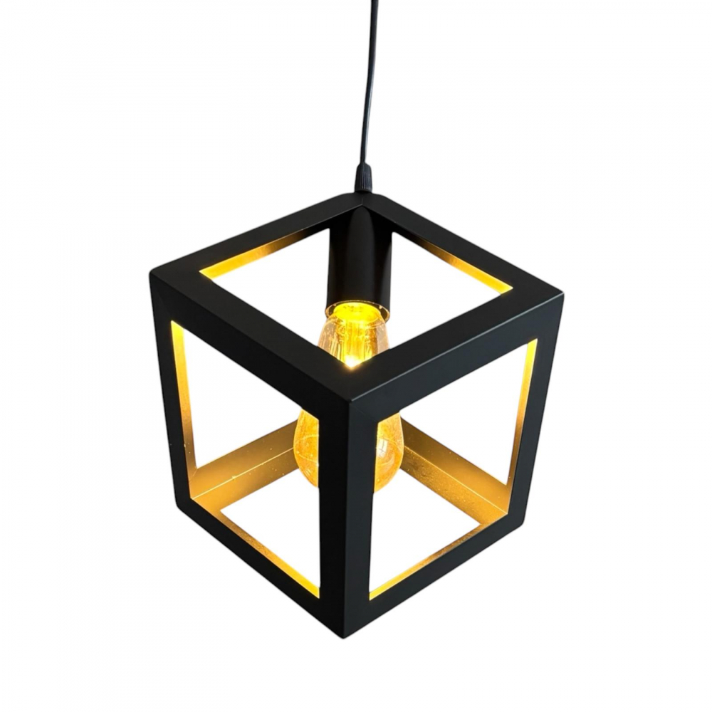 Corp de iluminat E27 tip pendul corp metalic cubic cu latura de 16 cm, bec 4431 inclus, AVI-4810 [3]